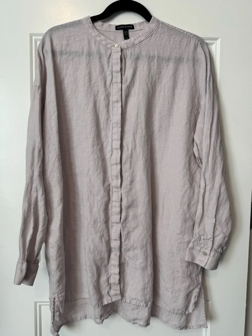 Eileen Fisher Linen Button Front Tunic Blouse M Minimalist Neutral - Picture 2 of 4